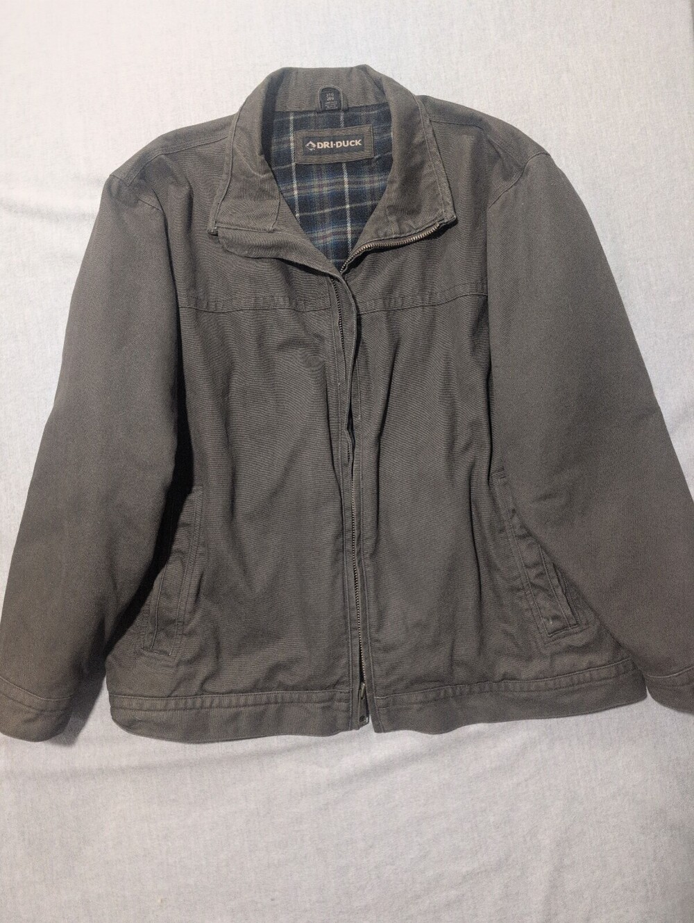 DRI DUCK Men's Canvas Jacket Gray Plaid Flannel Lined Size 2XL
